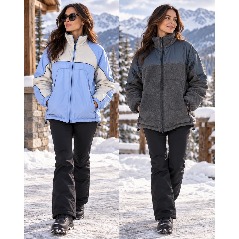 Columbia Vintage Y2K Reversible Ski Jacket Fleece Colorblock Women's Small Blue